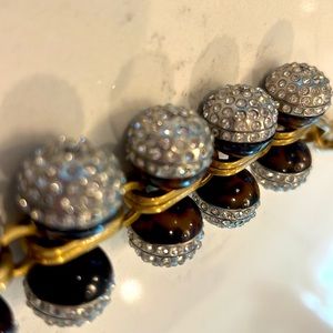 J. Crew Gold Tone Link Necklace w/ Tortoise and Clear Rhinestones